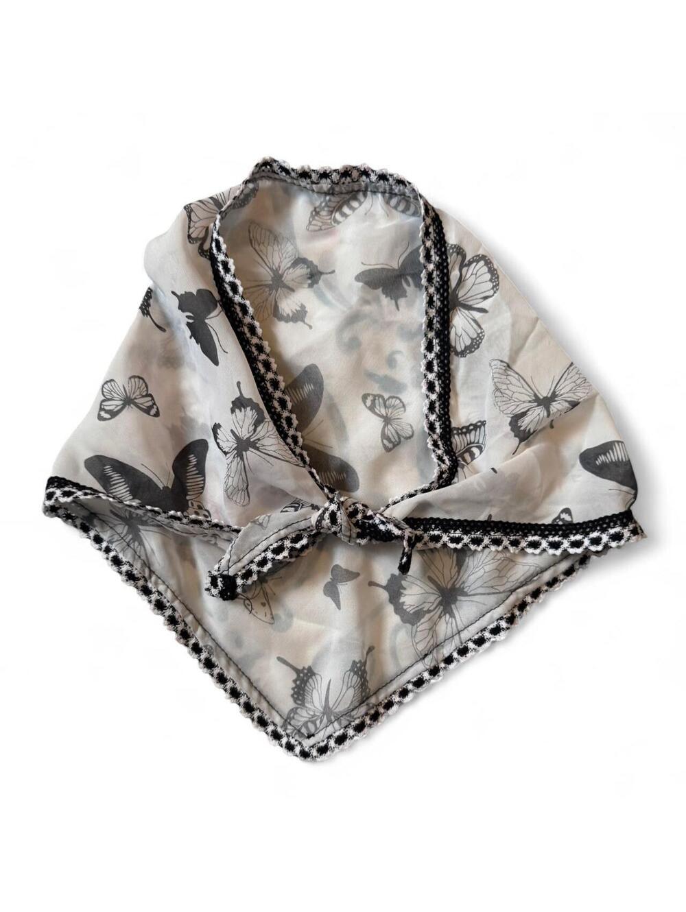 Women's Fairycore Black and White Lace Butterfly Head Scarf or Neck Tie One Size